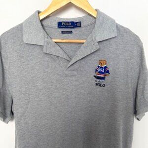 Ralph Lauren Hockey Bear Polo - Heather Grey - Custom Fit Medium